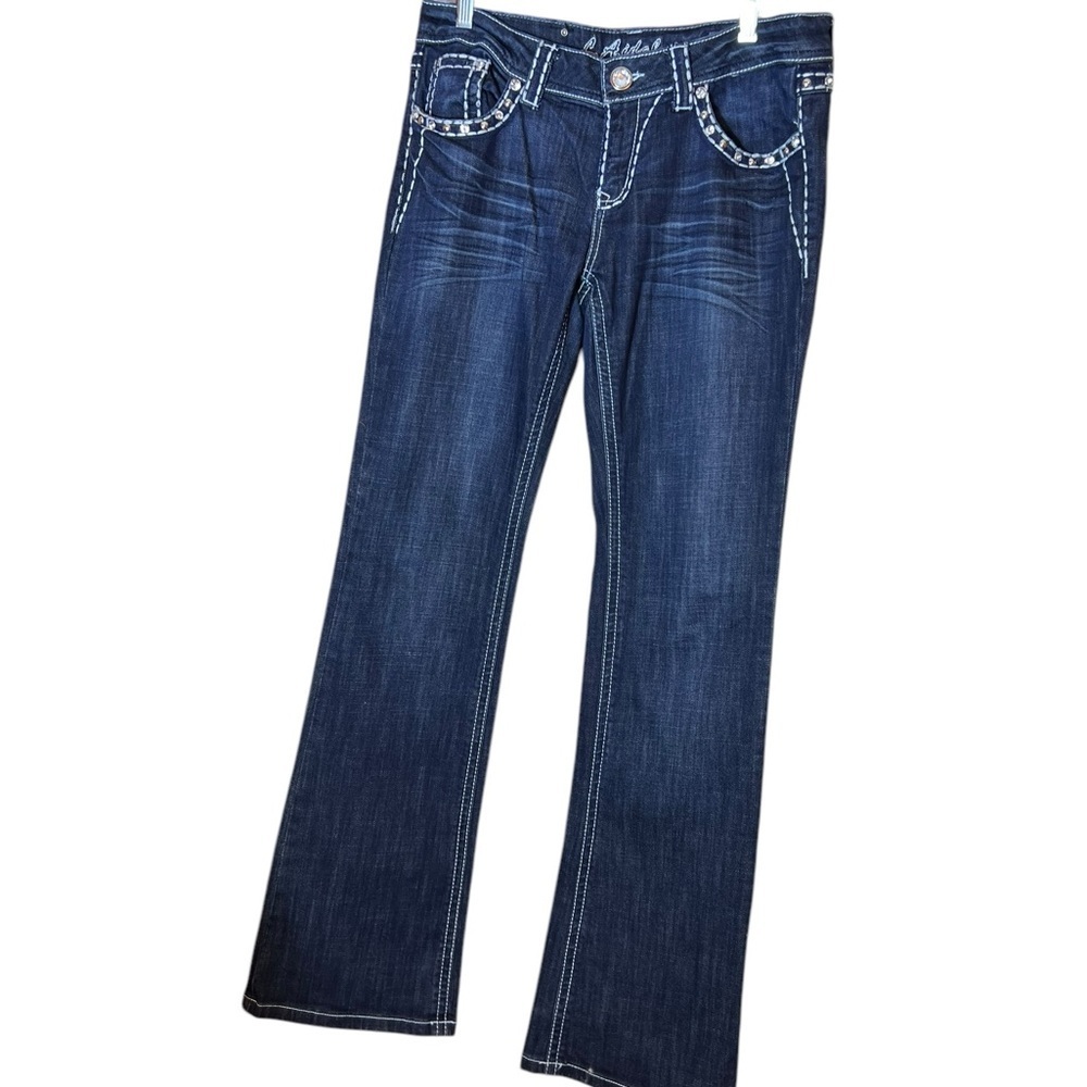 LA idol USA Stylish Dark Blue Jeans with Studded Details and Rhinestones.